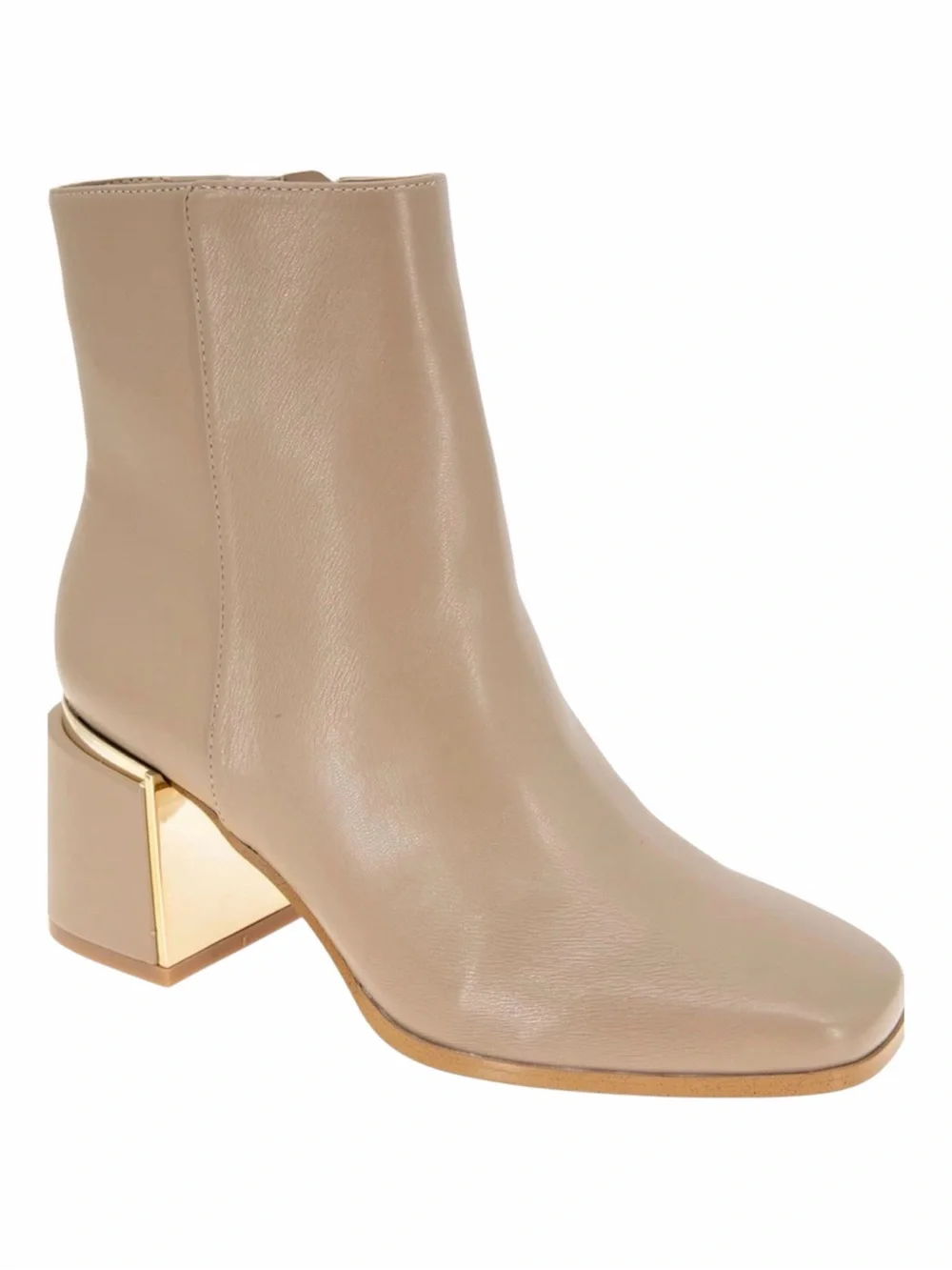 BCBGeneration Taupe Leather Ankle Boot with Gold Heel Accent